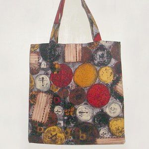 HANDMADE COTTON TOTE BAG VINTAGE STYLE GRUNGE EARTH TONES 100% COTTON OOAK 13" W